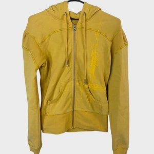 Y2K Oakley Graphic Zip-Up Hoodie Womens Size Small Yellow Long Sleeve Sweatshirt